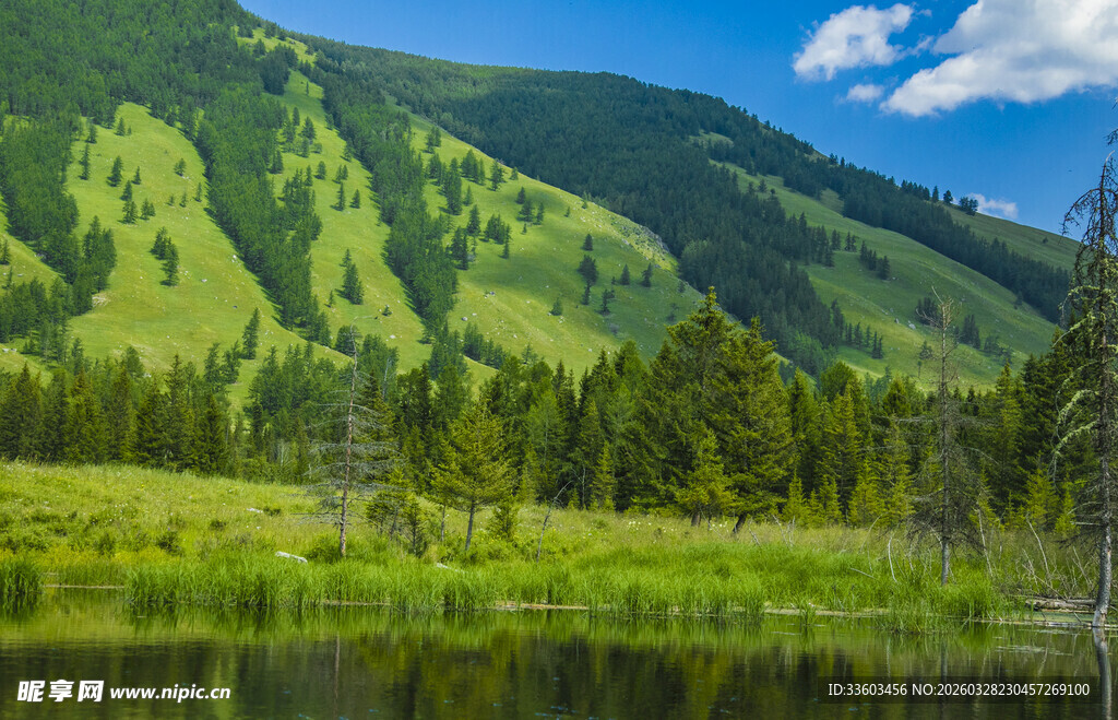 青山绿水间的静谧湖泊