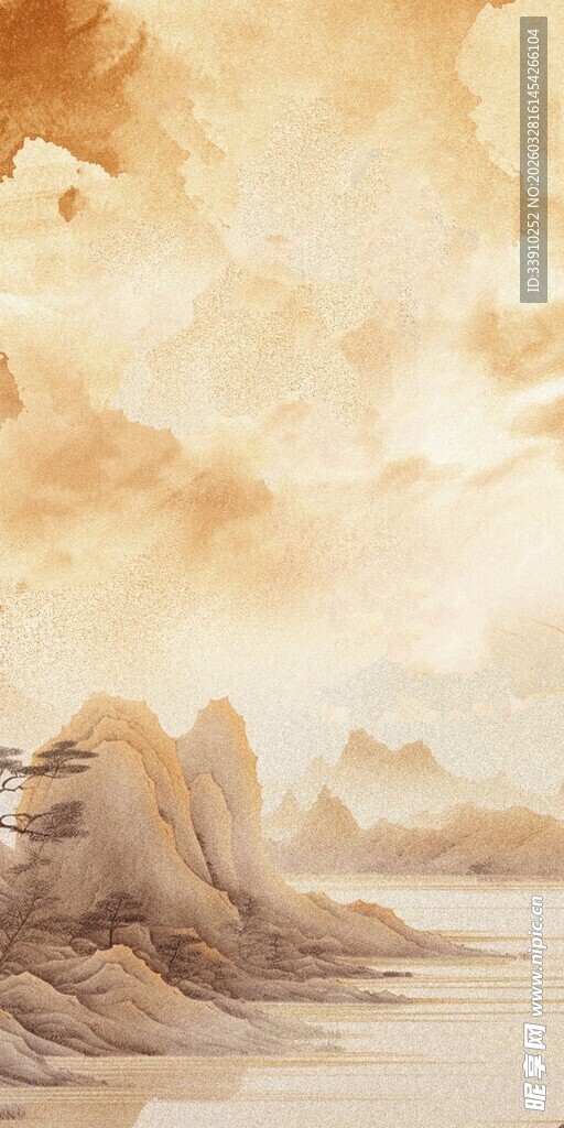 梦幻金色山水风景图