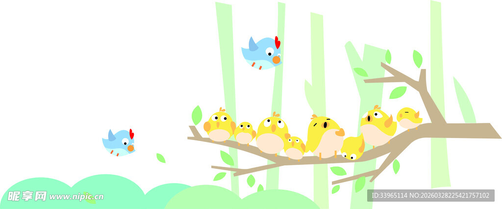 枝头小鸟嬉戏图