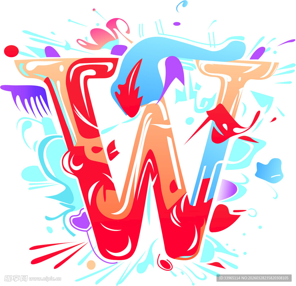 多彩艺术风格字母W图案