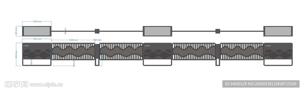 现代简约波浪纹景观花箱护栏
