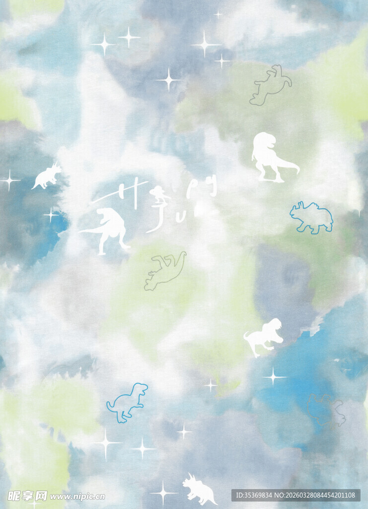 梦幻水彩风动物背景图案