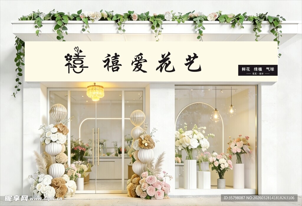 禧爱花艺店铺招牌