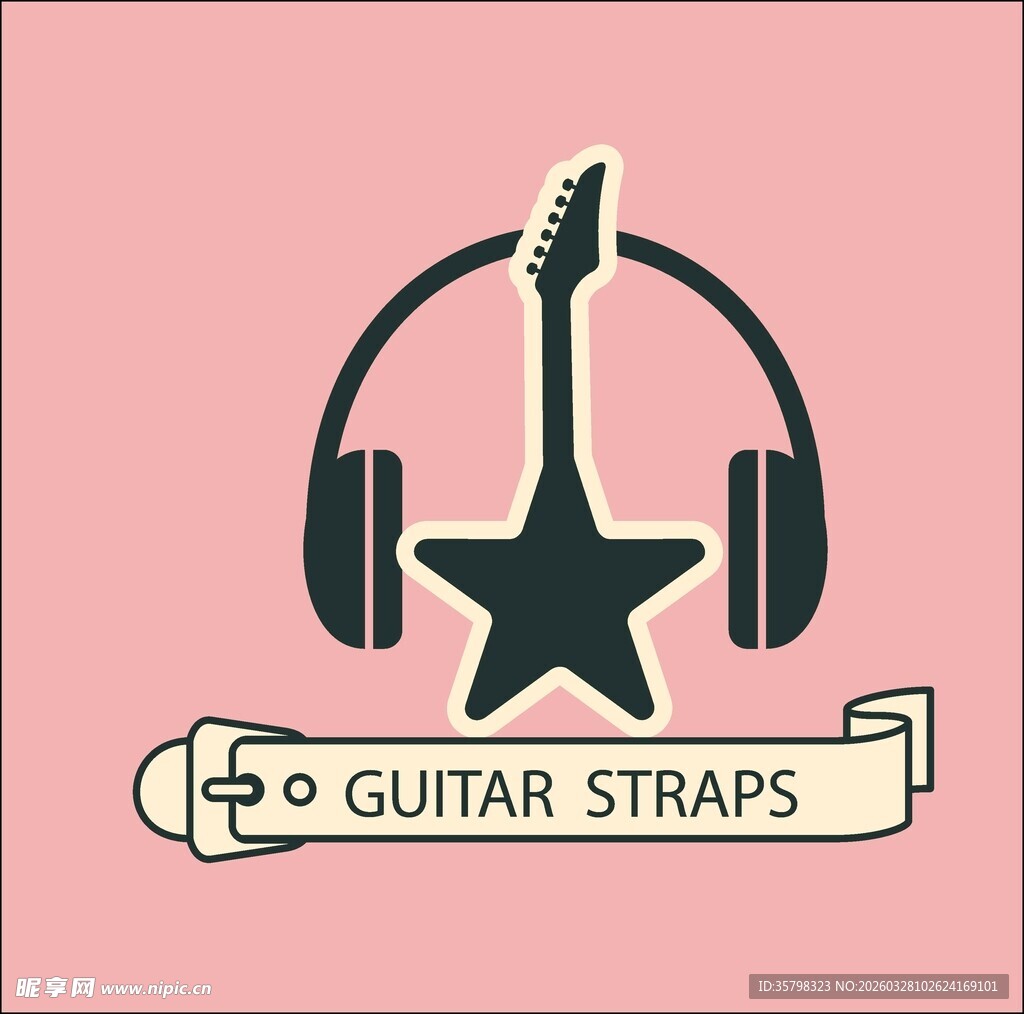 吉他背带主题耳机星形标志