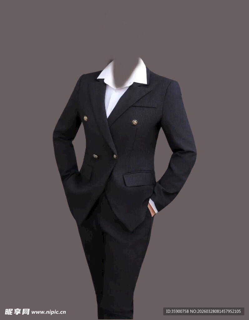 女士黑色双排扣职业套装