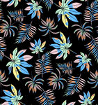 热带花卉树叶黑色背景图案