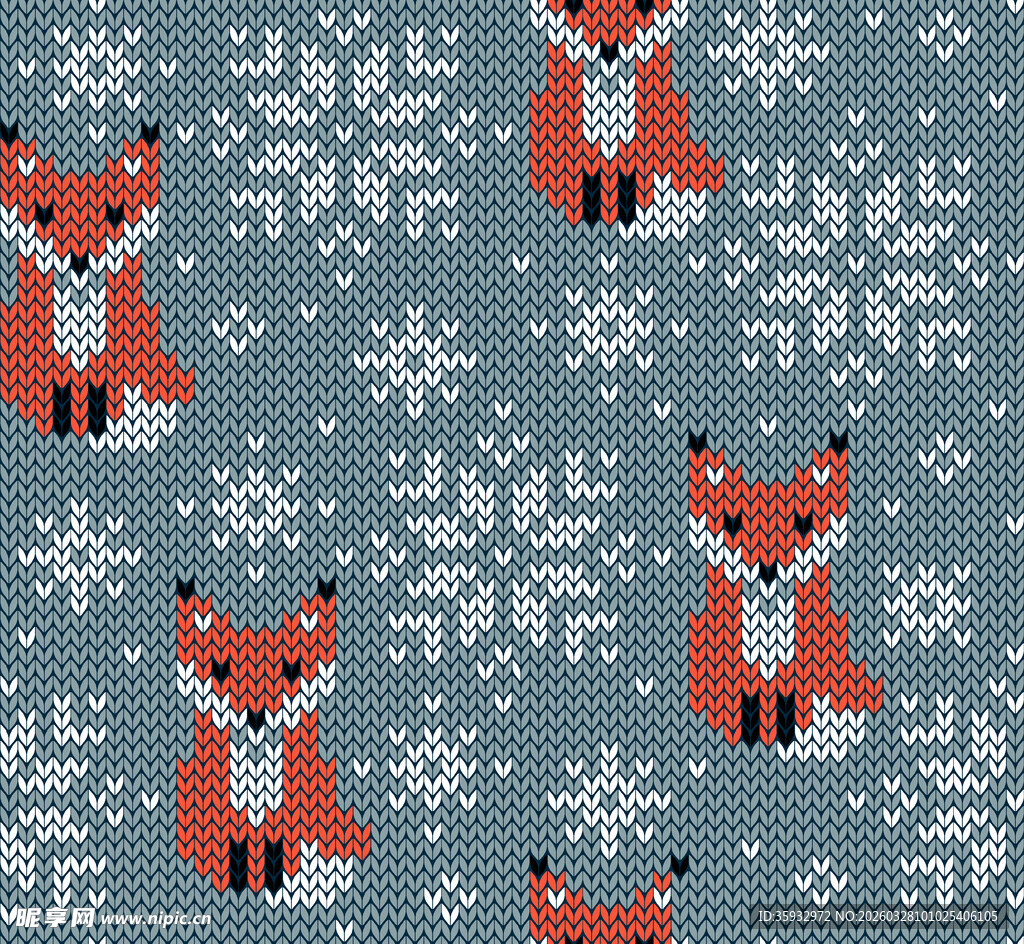 狐狸雪花针织图案背景