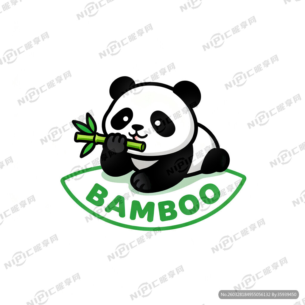 熊猫趴着吃绿色竹子的企业LOG