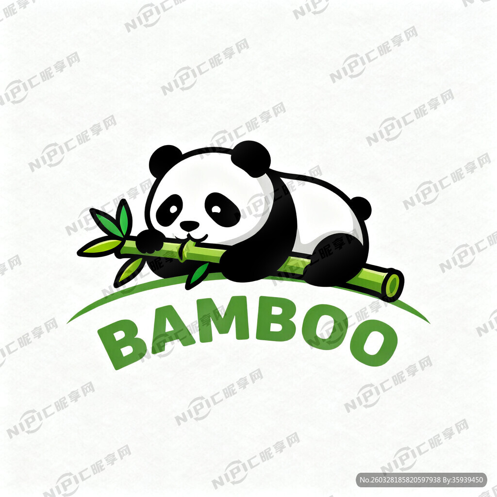 熊猫趴着吃绿色竹子的企业LOG