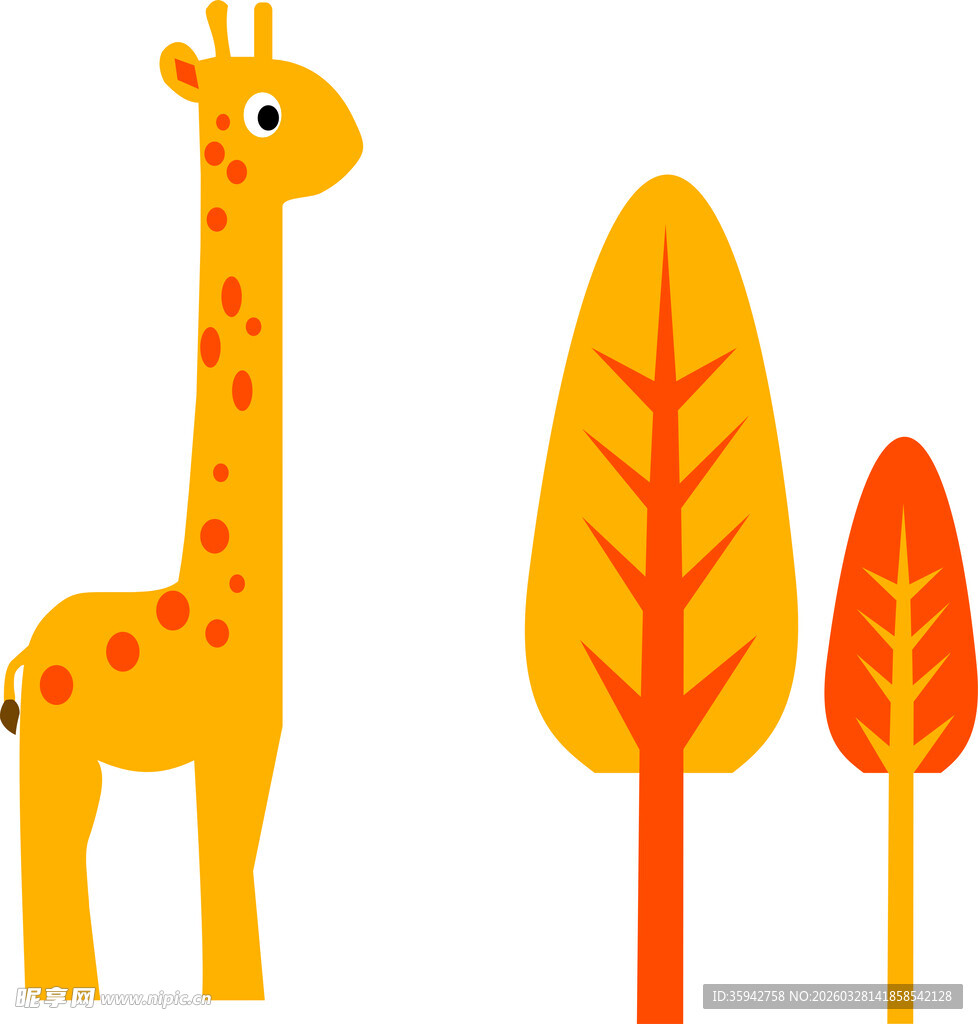 长颈鹿与秋日树木插画