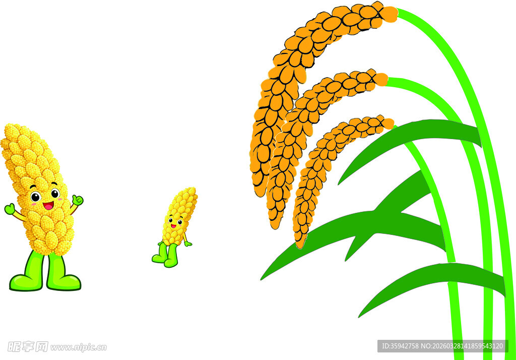 可爱玉米与麦穗插画