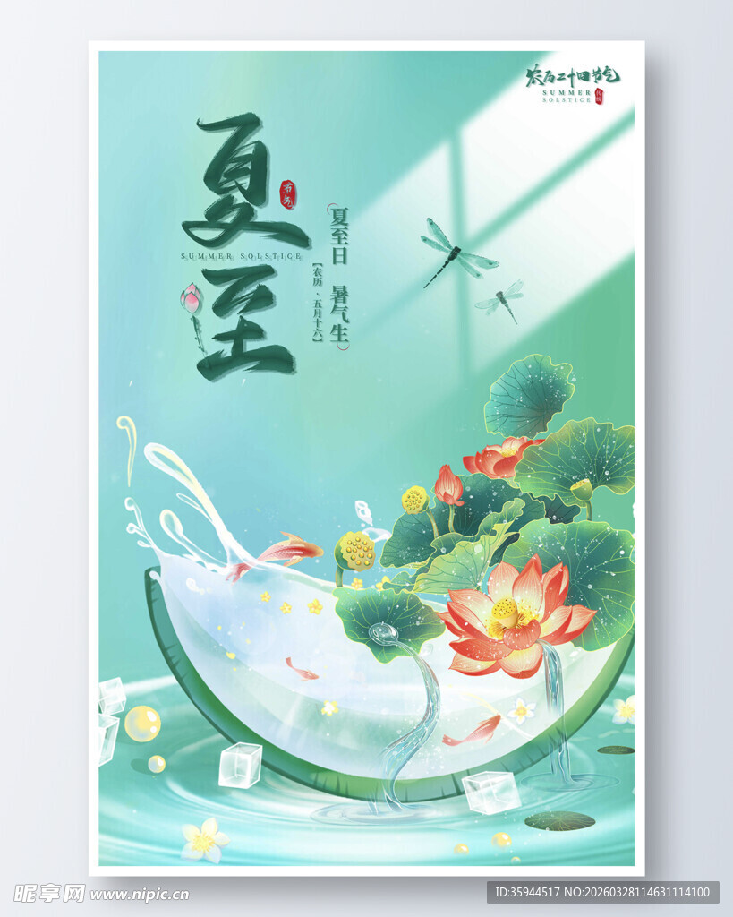 夏至荷花插画海报