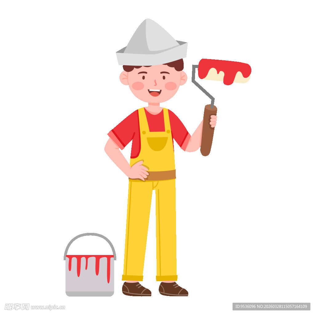 油漆工人手持滚筒准备作业