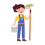 手持滚筒刷的粉刷女工