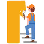 工人用滚筒刷墙场景