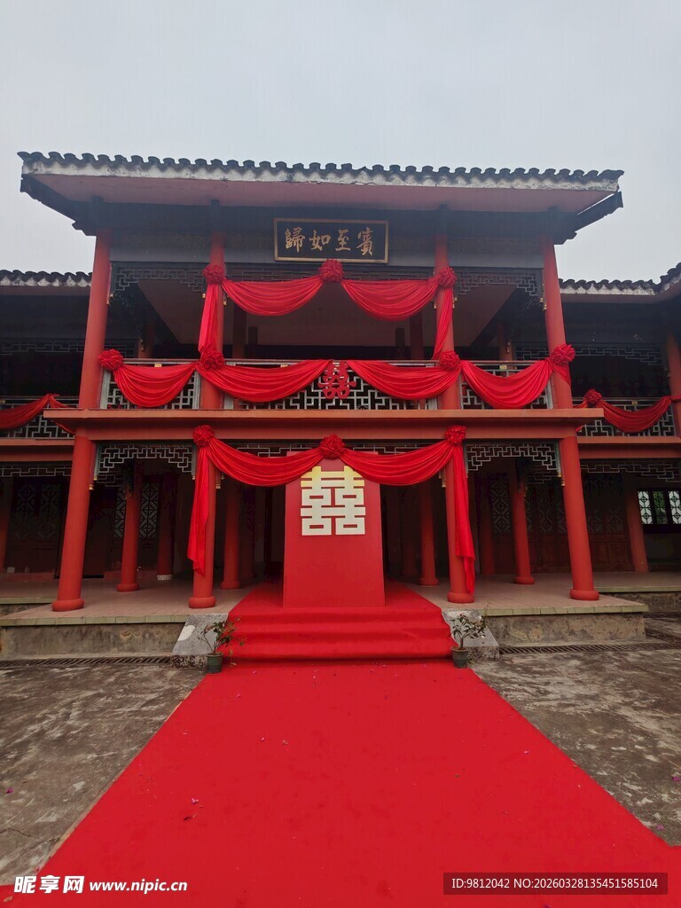 中式红装建筑喜庆场景
