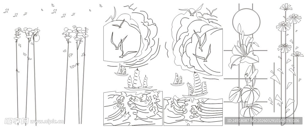 移门图案 装饰线条 素描背景