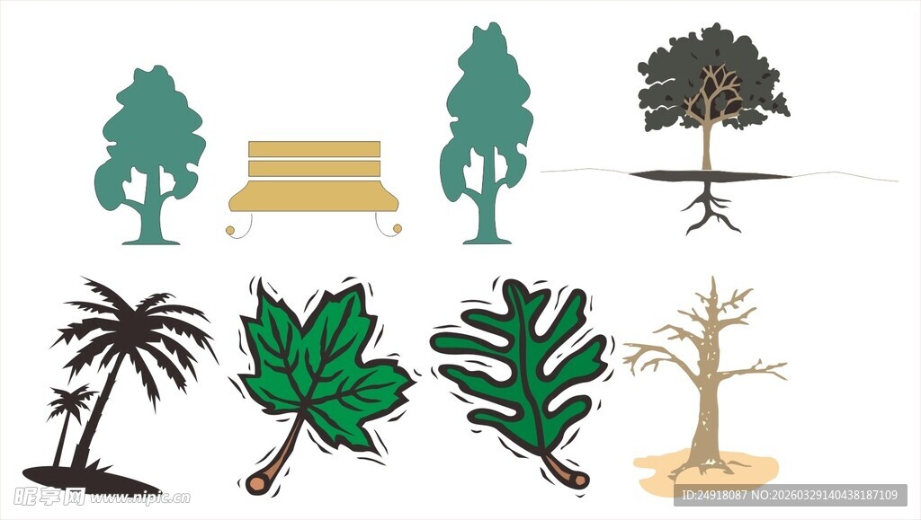 多样绿植与长椅景观元素