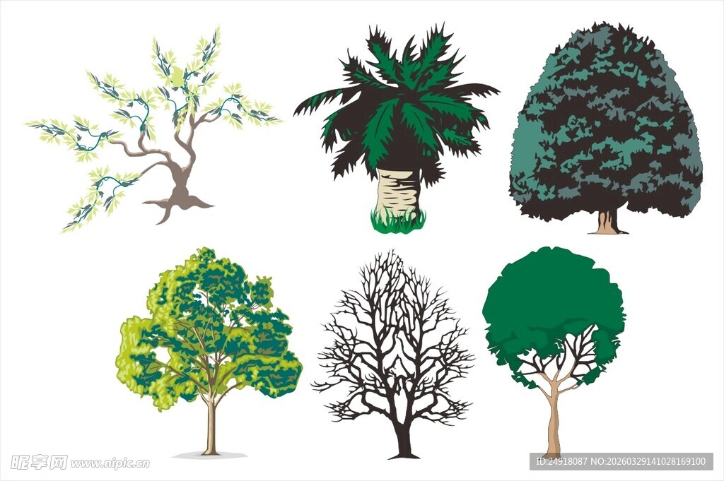多样树木矢量插画素材