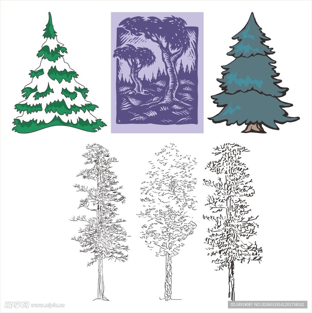 多样树木图案设计素材