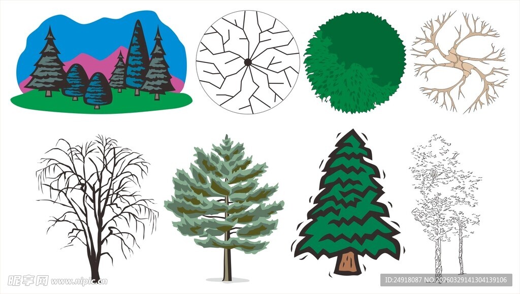 多样树木景观矢量素材