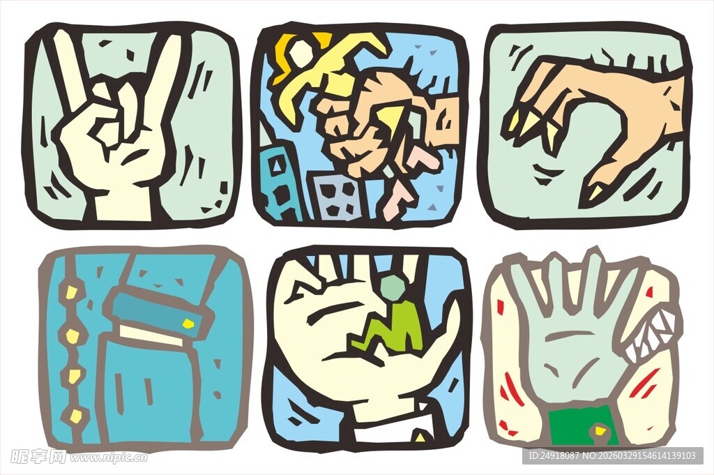 手部动作与场景插画集
