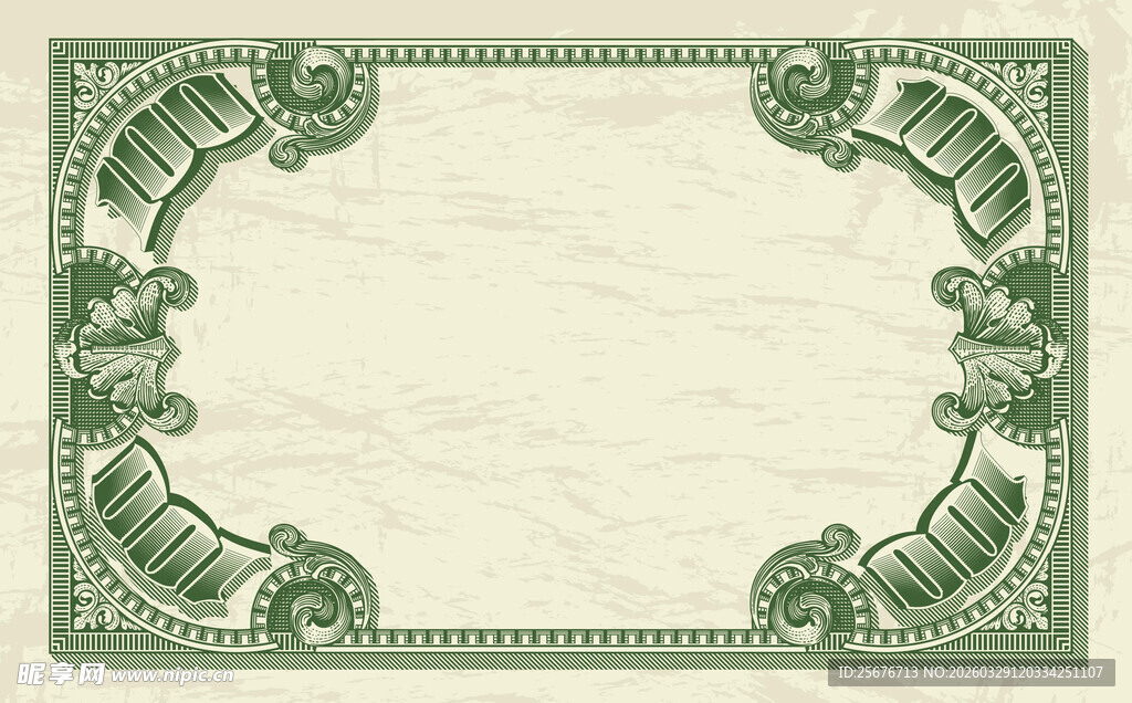 复古绿色花纹边框背景图