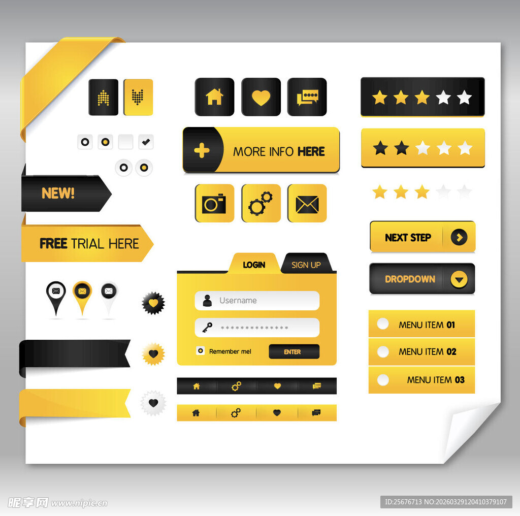 黄色系网页UI设计元素集