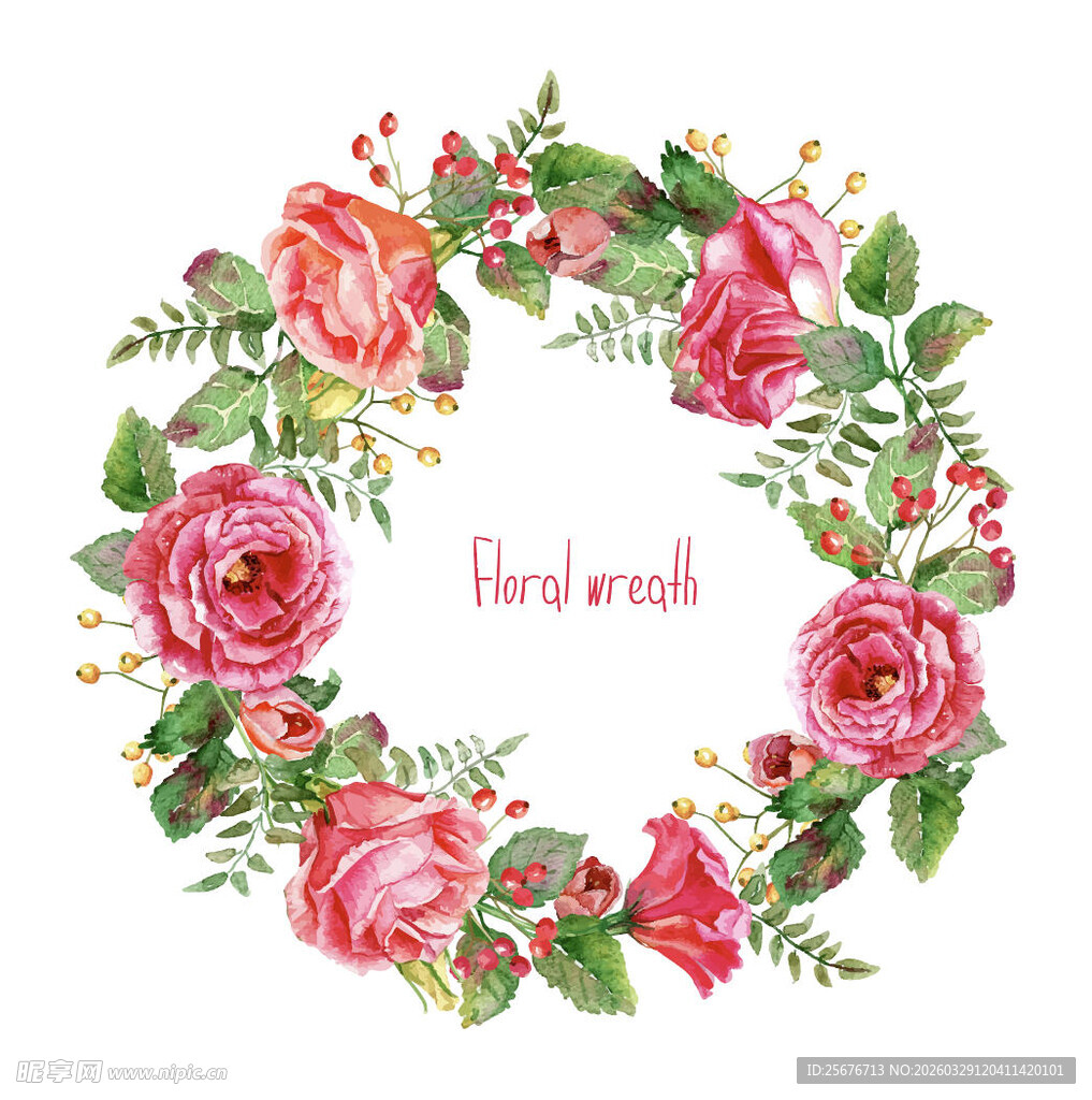 水彩花卉花环装饰图案