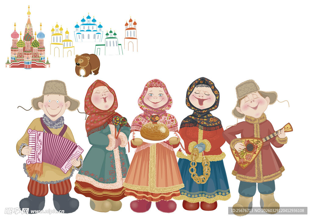 俄罗斯传统服饰人物插画