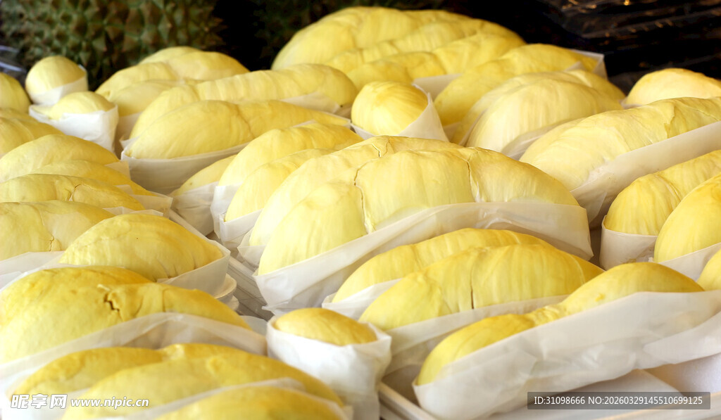 新鲜剥开的榴莲果肉