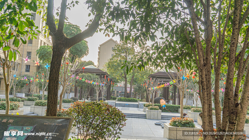 城市中静谧的林荫休闲区域