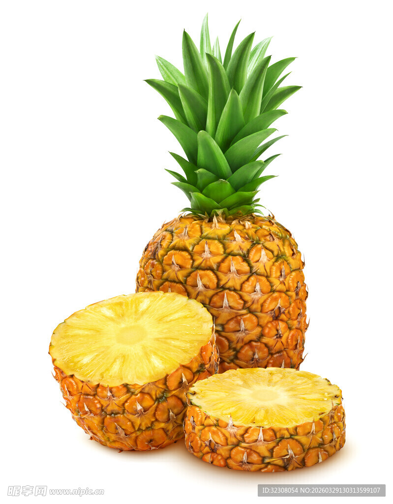 新鲜菠萝及切片展示