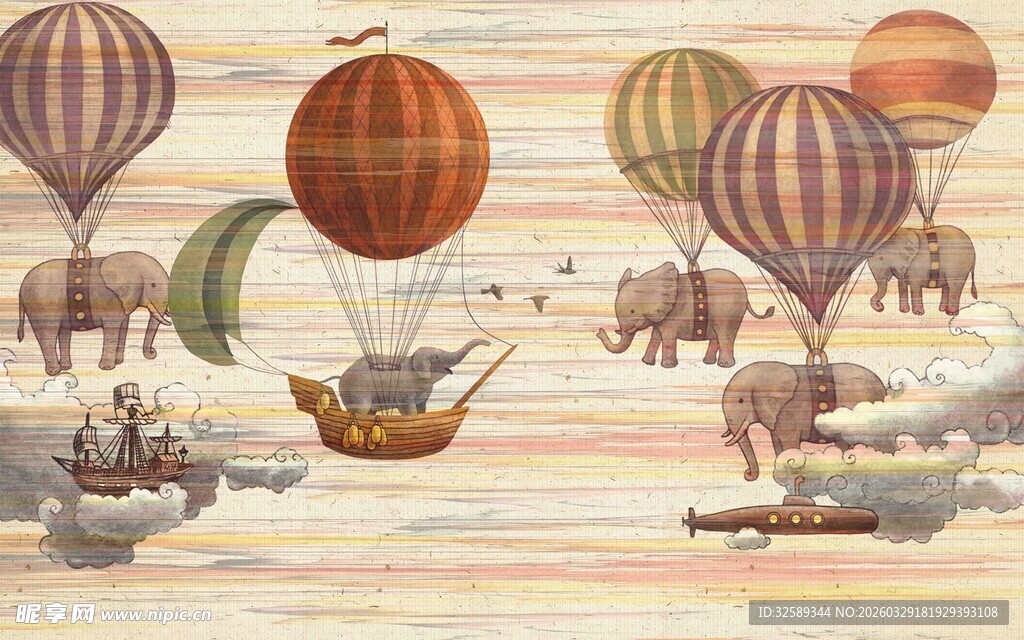 梦幻热气球空中飞行图景