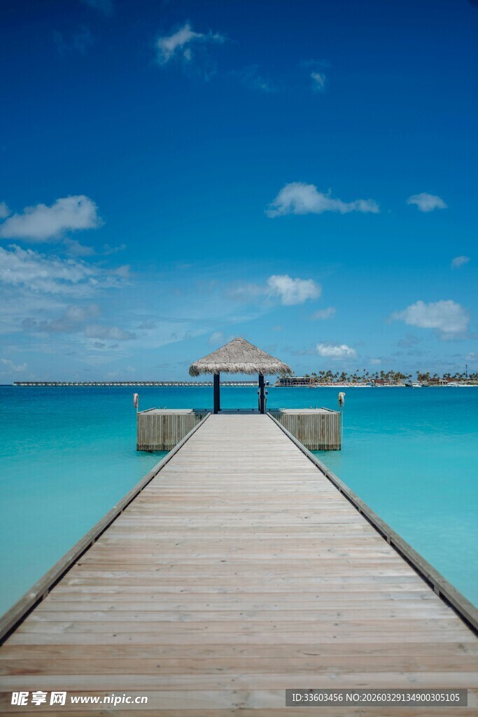 海边木栈道通向蔚蓝海域