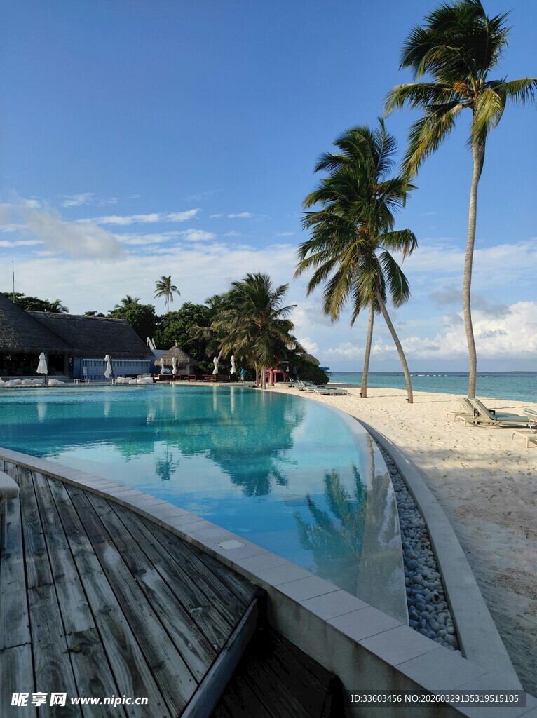 海滨泳池畔的惬意风光