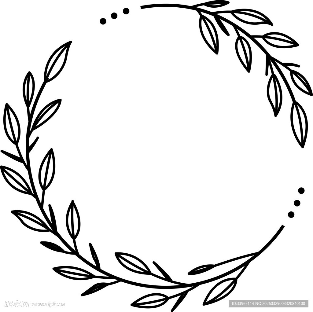 简约手绘植物花环装饰图案
