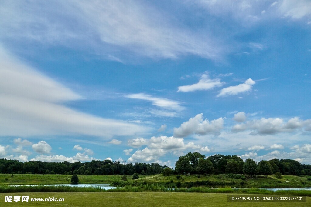 蓝天白云下的广袤田野