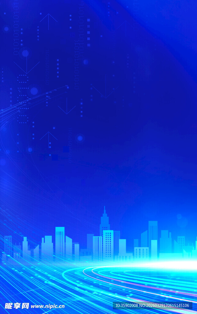 蓝色科技风城市夜景背景