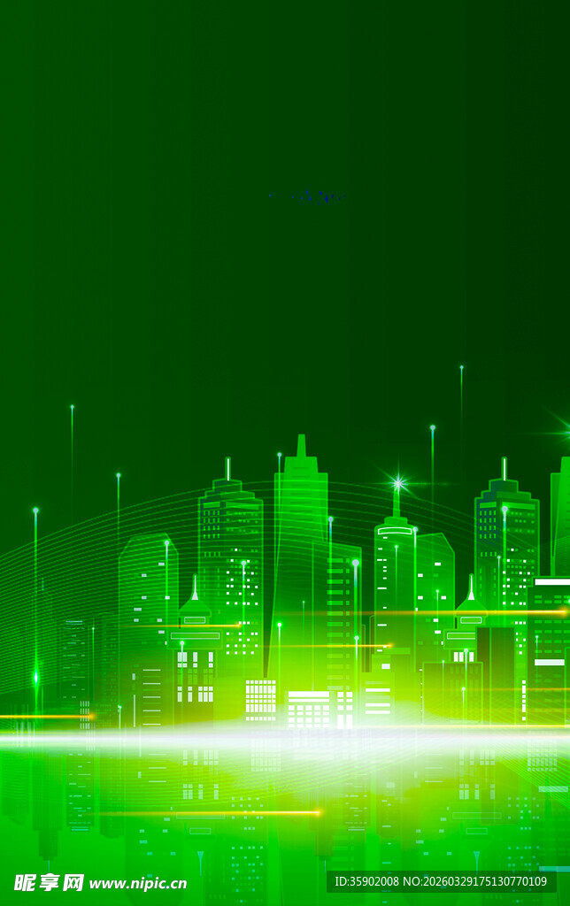 绿色科技城市夜景画面