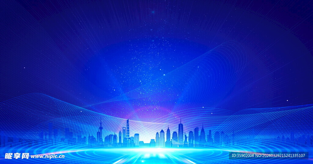 蓝色梦幻城市夜景光影