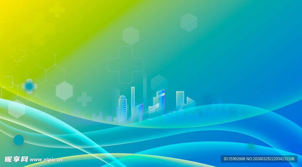 梦幻城市与流动线条背景