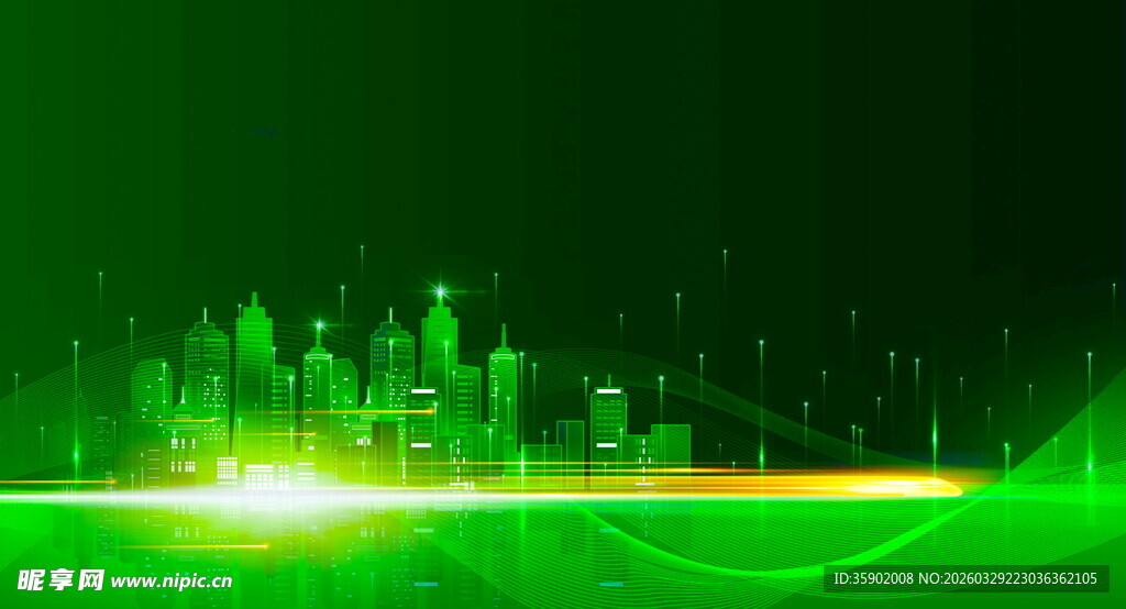 绿色科技城市夜景背景图