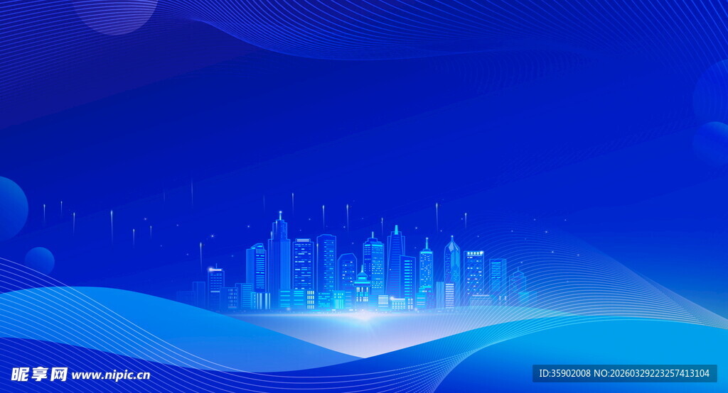 梦幻蓝色城市夜景背景图