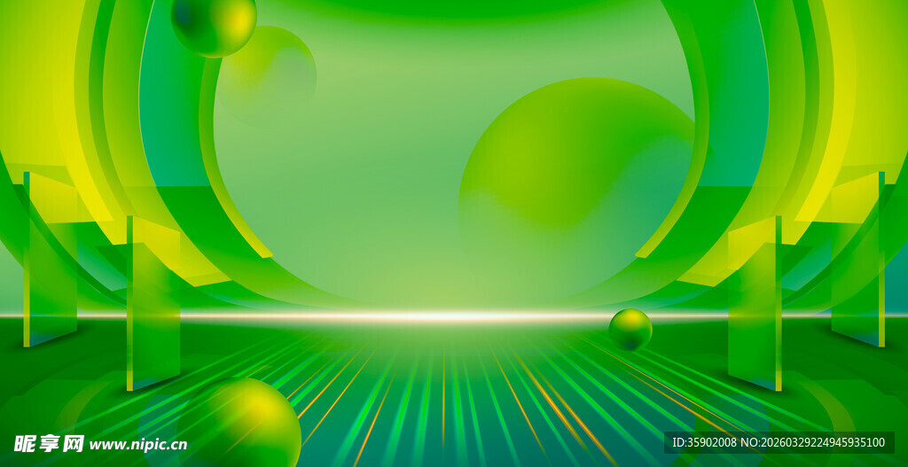 梦幻绿色科技感空间场景