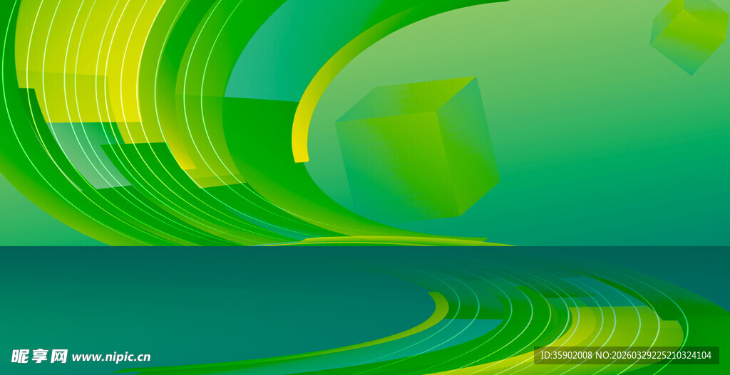 动感渐变绿色抽象线条背景