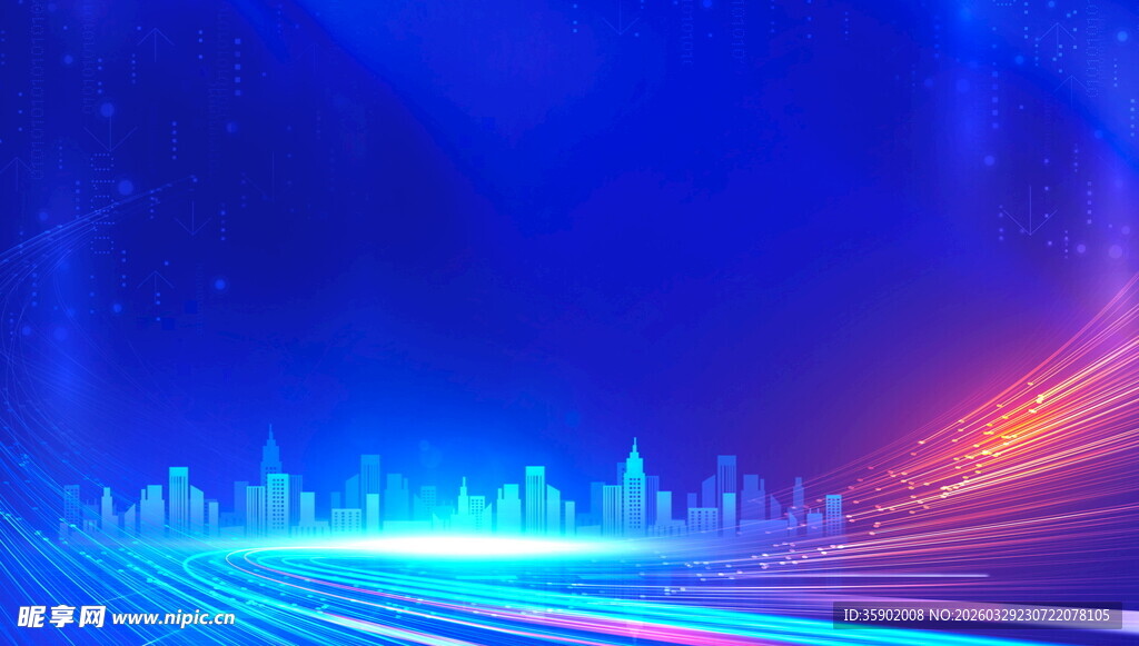 梦幻蓝色城市光影背景