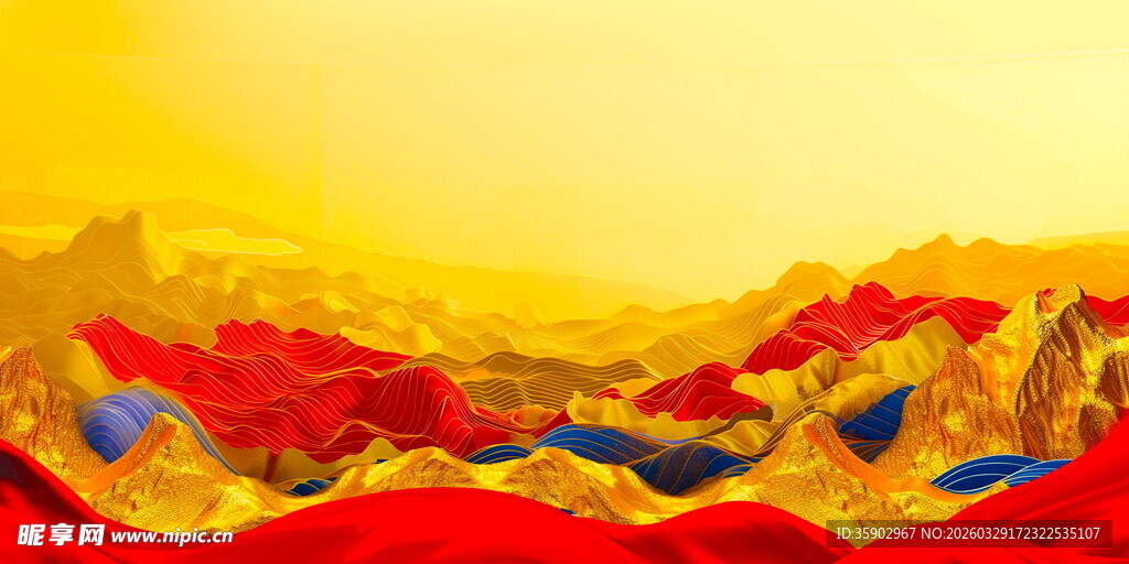 金色背景下的多彩绸带