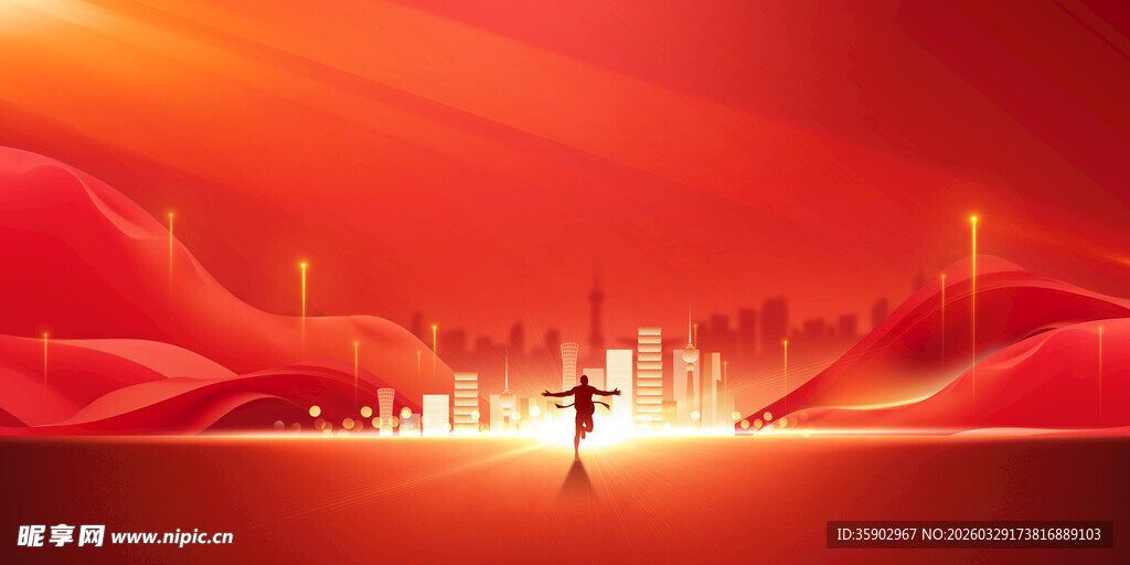 红色背景前的孤独身影