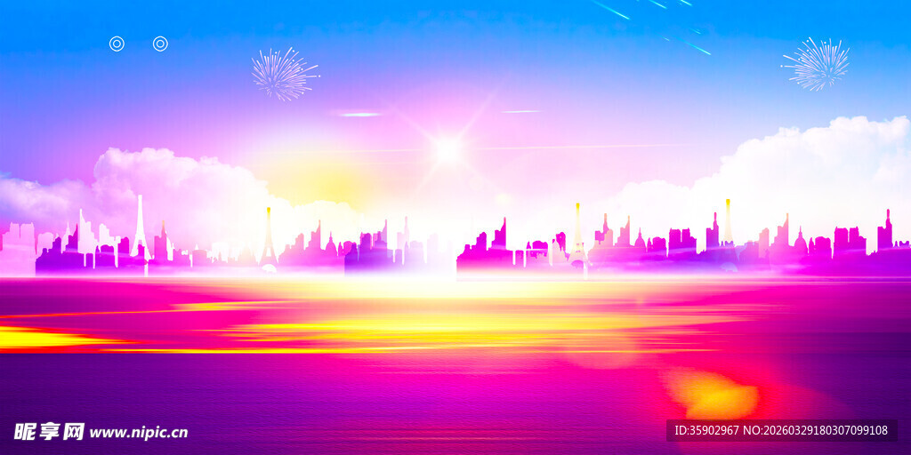 梦幻城市天际线绚丽风光